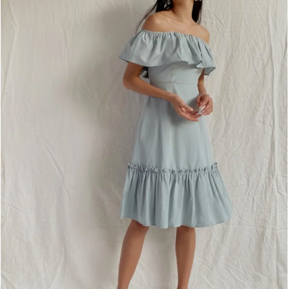 Love, Bonito - Blue Ruffle Off-Shoulder Dress (XS)